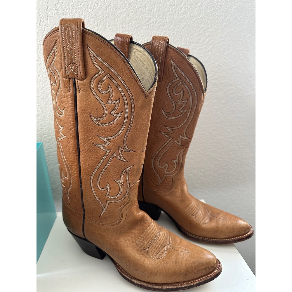 Vintage 80s 90s Dan Post Womens Western Cowboy Boots Size 6 Cognac Brown Leather
